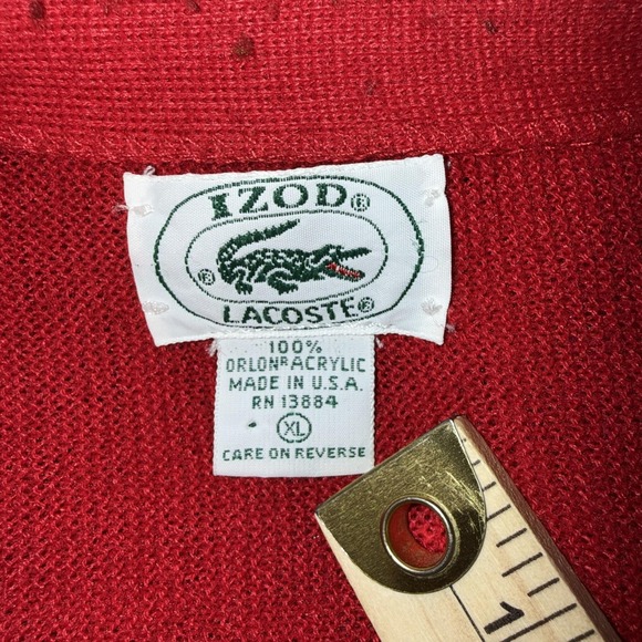 Vintage Izod Lacoste Sweater Mens XL Red Cardigan Orlon Acrylic Made USA 80s - Picture 7 of 10
